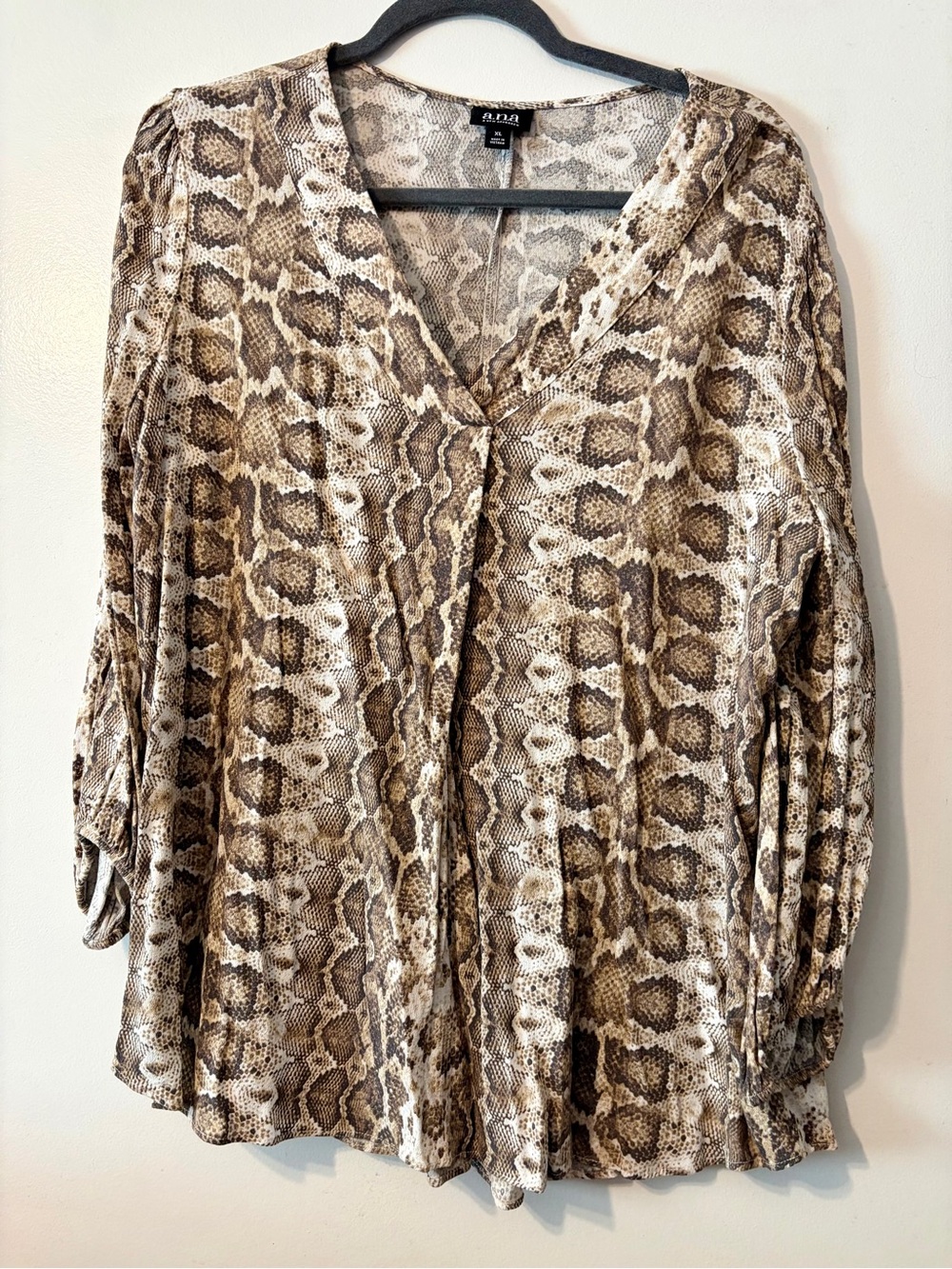 4/$25 a.n.a Brown & Cream Snake-Print V-Neck Blouse